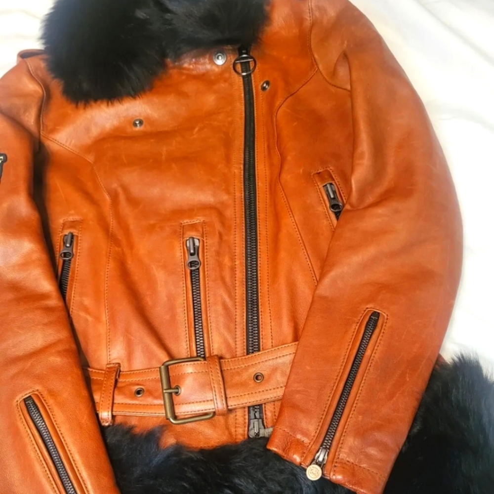 $1347.88 MATCHLESS Leather Biker Style Jacket Size XS Aged Effect Belted.